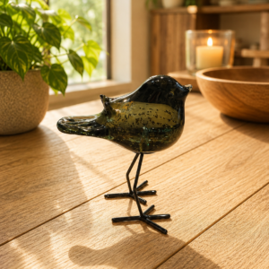 Glasvogel op pootjes zwart met gouden spikkels